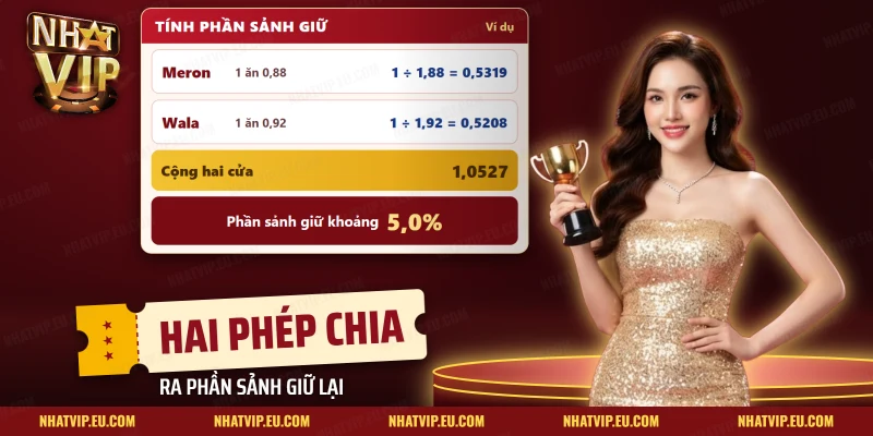 Phép tính phần sảnh giữ lại trong kèo đá gà Meron Wala BDD từ hai phép chia của cặp tỷ lệ hai cửa