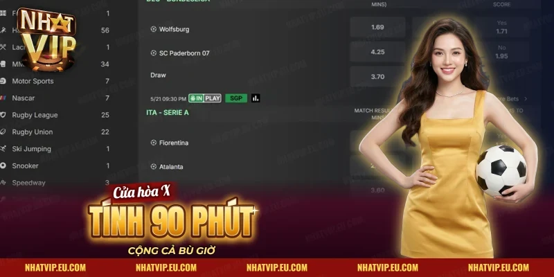 Cửa hòa X của kèo 1X2 hiện thành dòng riêng dưới tên hai đội trong bảng trận