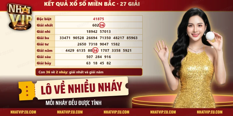 Bảng kết quả xổ số miền Bắc có hai chỗ khoanh tròn, mỗi vòng là một nháy của bao lô Nhatvip