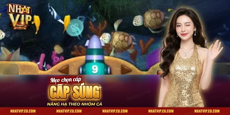 Thanh chỉnh cấp súng trong bàn bắn cá Nhatvip với mũi tên nâng hạ